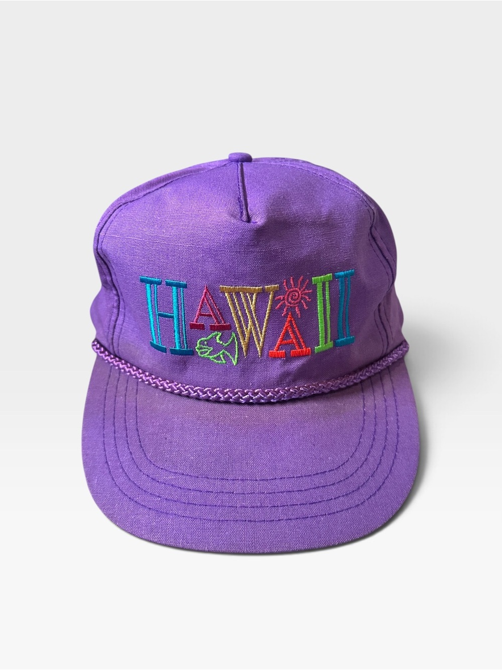 Vintage 90s Hawaii Neon Embroidered Rope Hat Distressed Thrashed Broken Snapback